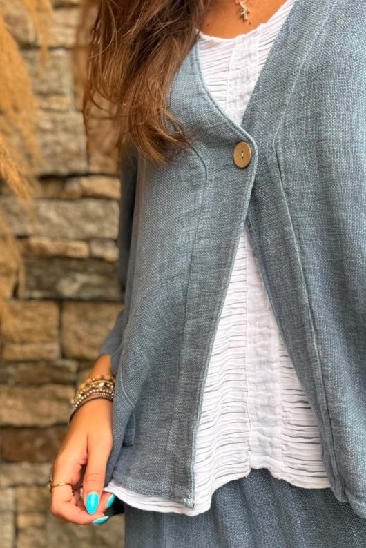 Lina Linen Blend Box Jacket Washed Navy